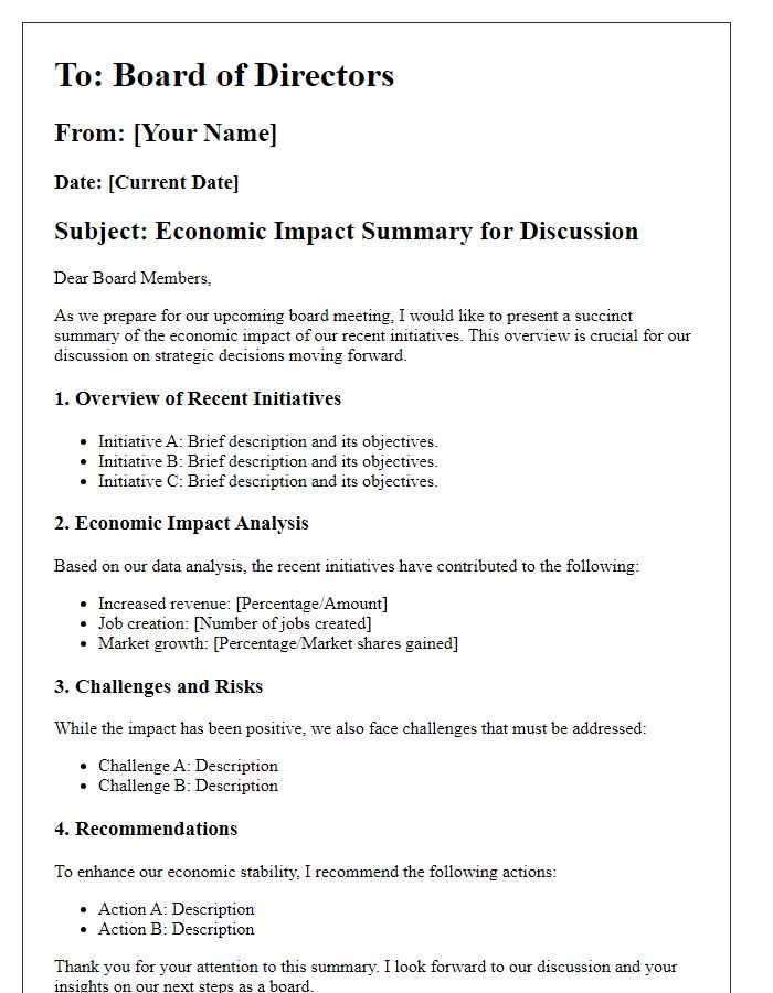 Letter template of economic impact summary for board directors' discussion.