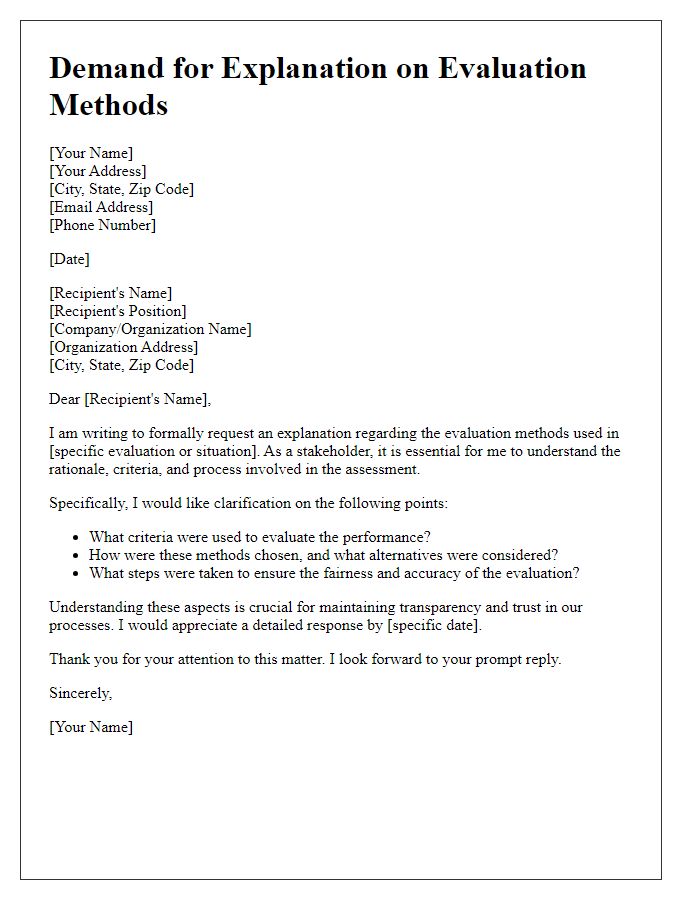 Letter template of demand for explanation on evaluation methods