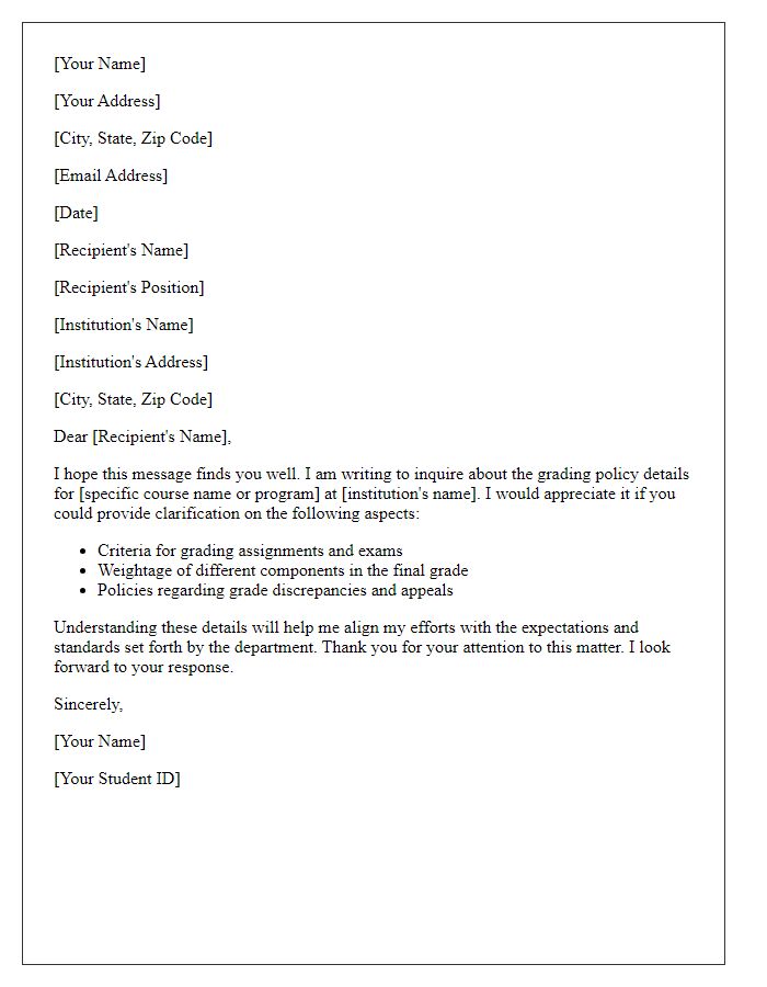 Letter template of inquiry regarding grading policy details