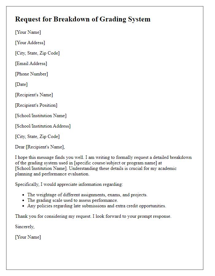 Letter template of request for breakdown of grading system