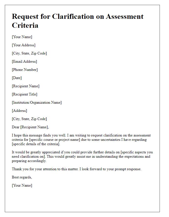 Letter template of request for clarification on assessment criteria