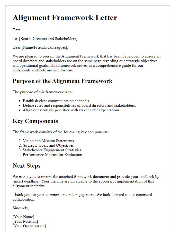 Letter template of alignment framework for board directors and stakeholders