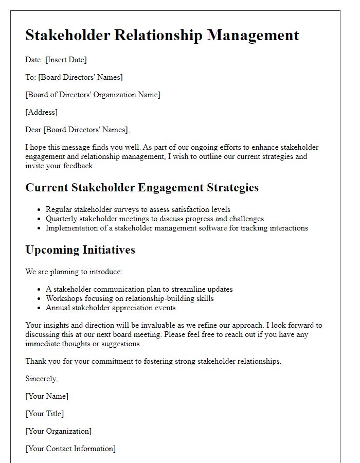 Letter template of stakeholder relationship management for board directors