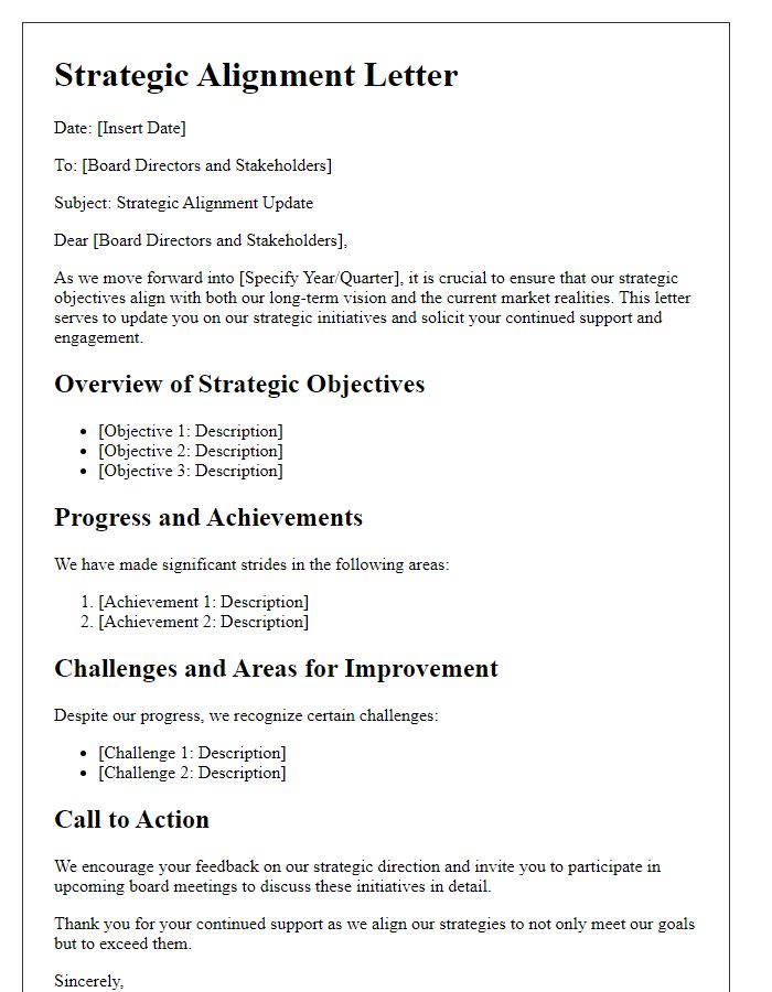 Letter template of strategic alignment for board directors and stakeholders