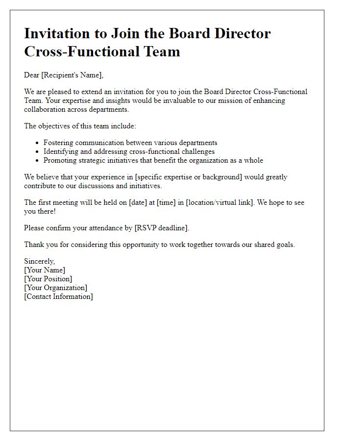 Letter template of invitation to join a board director cross-functional team.