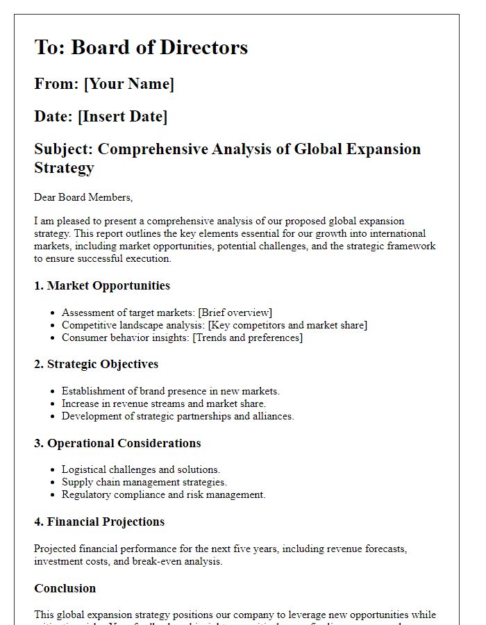 Letter template of comprehensive global expansion strategy analysis for board directors.