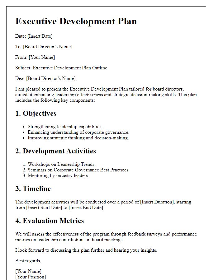 Letter template of executive development plan for board directors