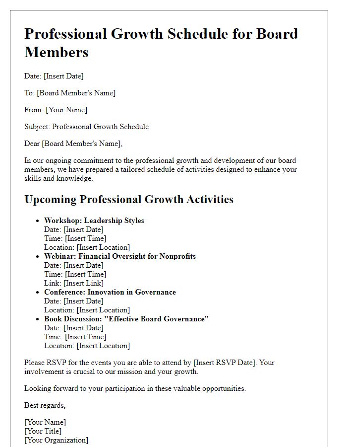 Letter template of professional growth schedule for board members