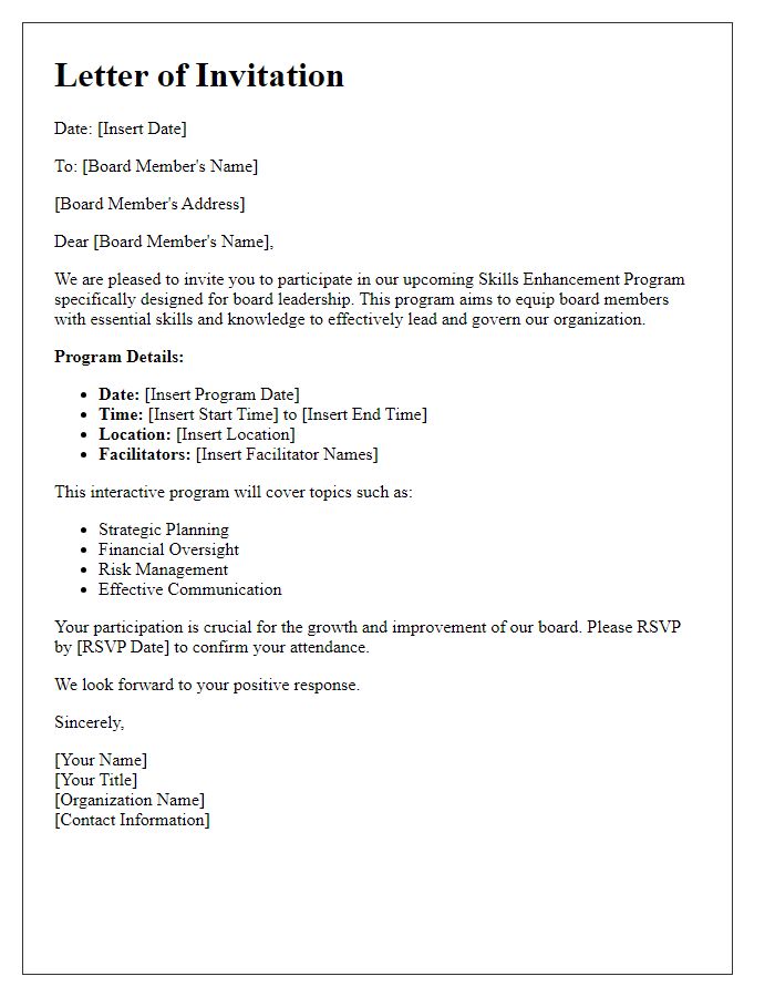 Letter template of skills enhancement program for board leadership