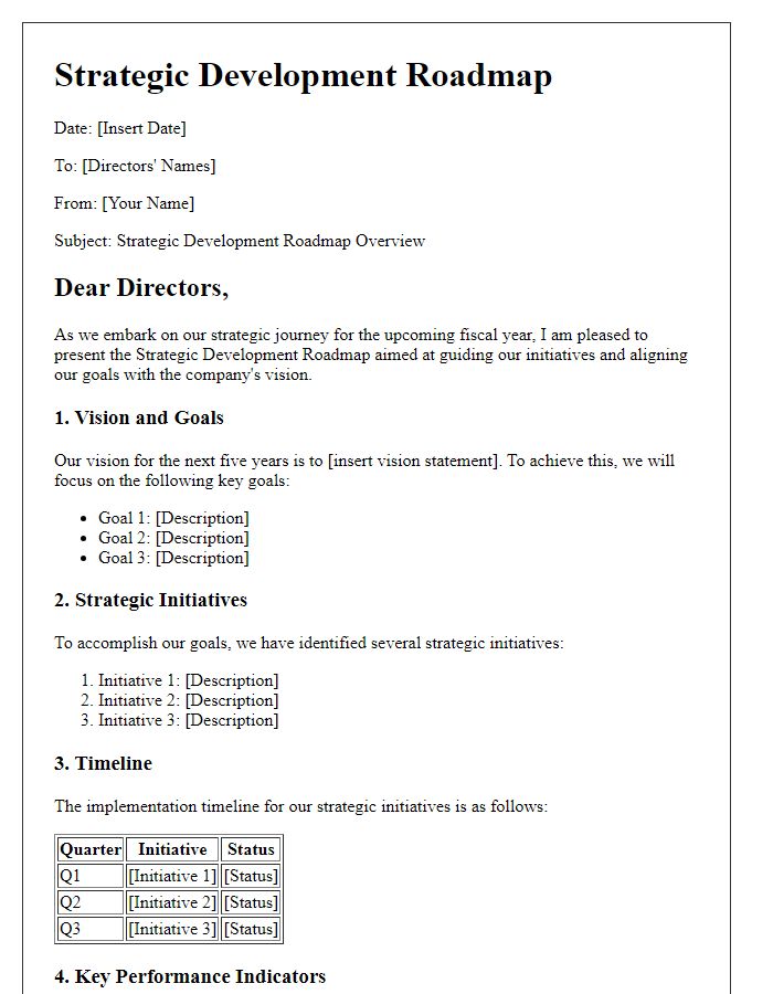 Letter template of strategic development roadmap for directors