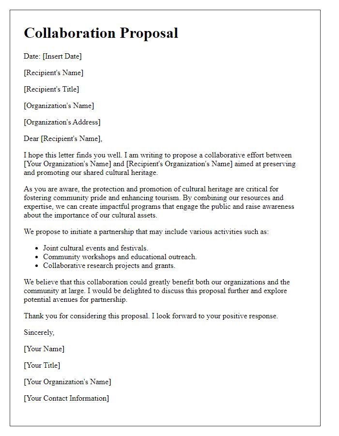 Letter template of collaboration proposal for board director in cultural heritage efforts