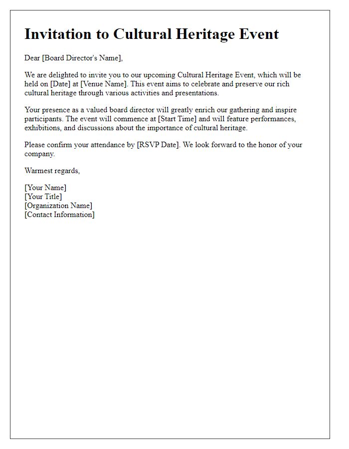 Letter template of invitation for board director to a cultural heritage event