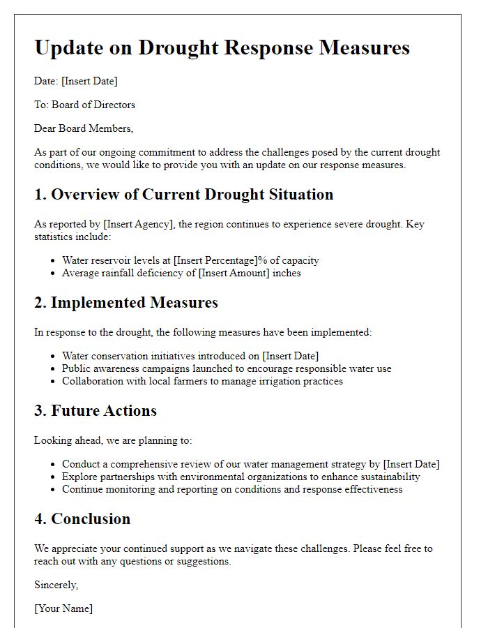 Letter template of drought response measures update for board directors