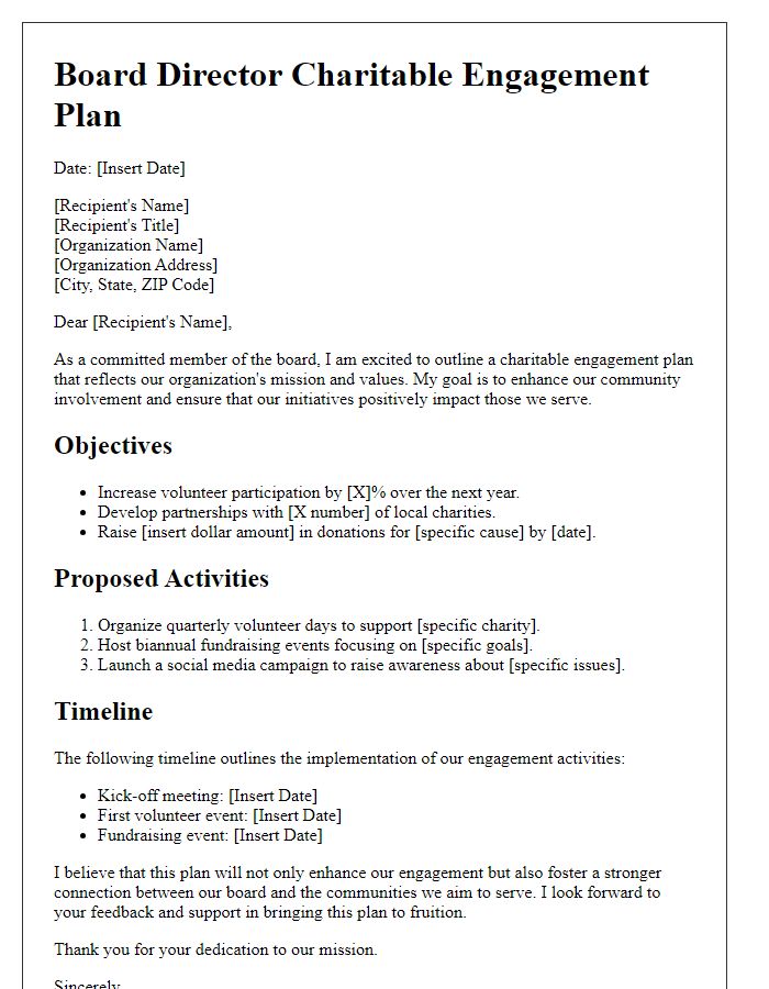 Letter template of board director charitable engagement plan