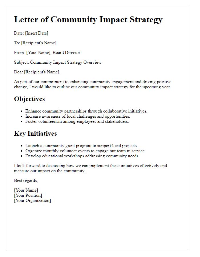 Letter template of board director community impact strategy