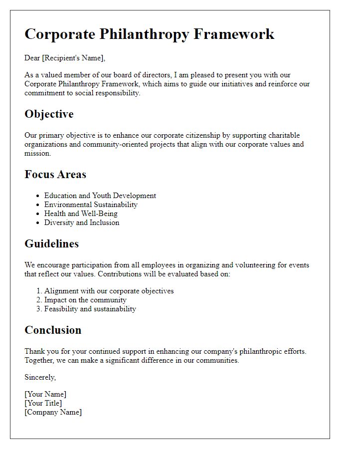 Letter template of board director corporate philanthropy framework