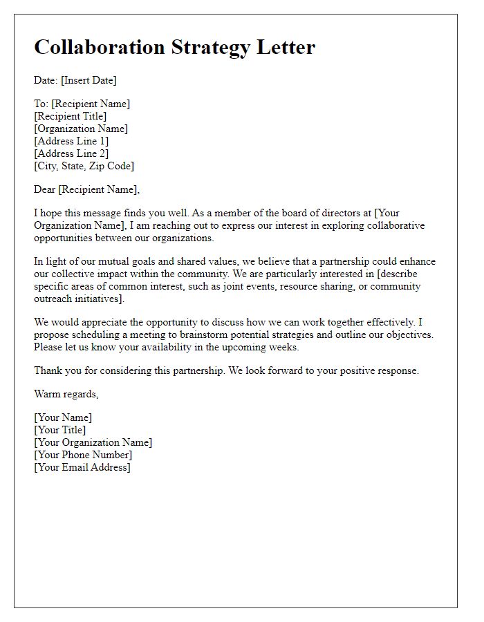 Letter template of board director nonprofit collaboration strategy