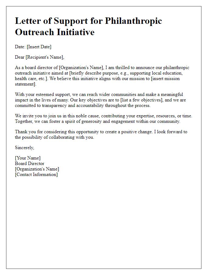 Letter template of board director philanthropic outreach initiative