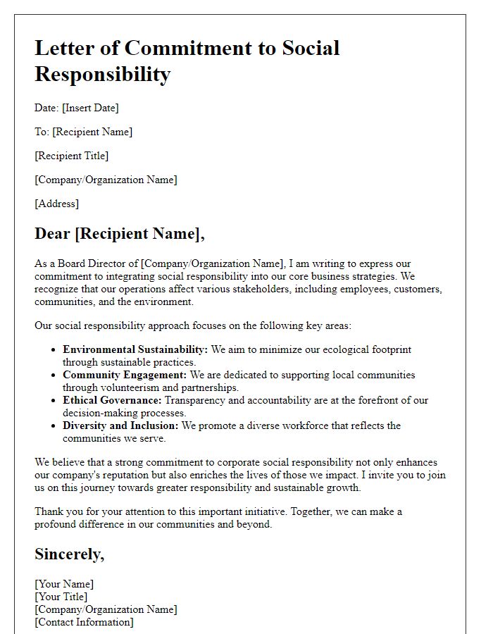 Letter template of board director social responsibility approach