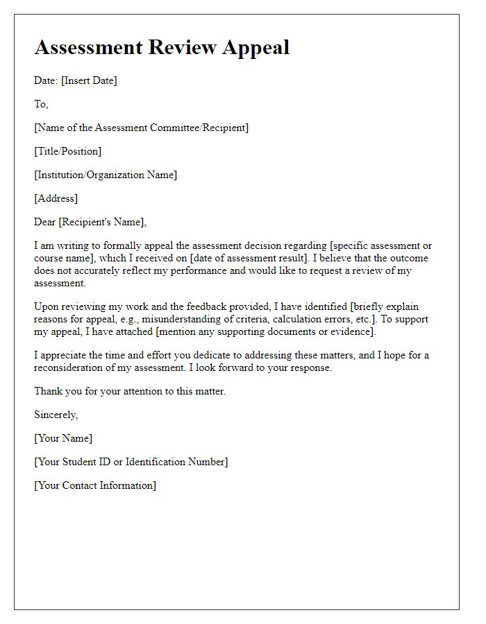 Letter template of assessment review appeal