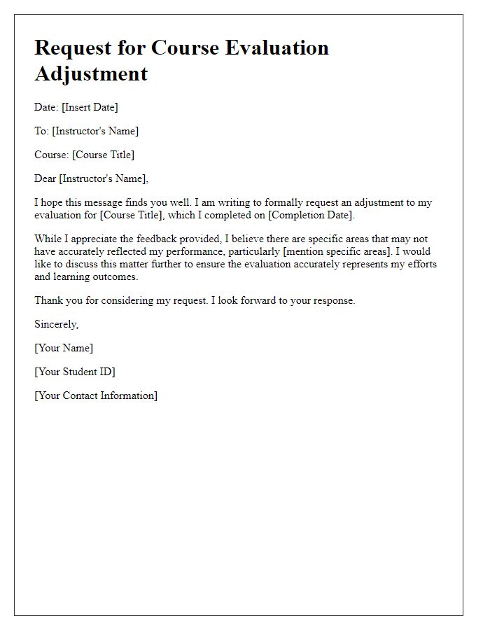 Letter template of course evaluation adjustment