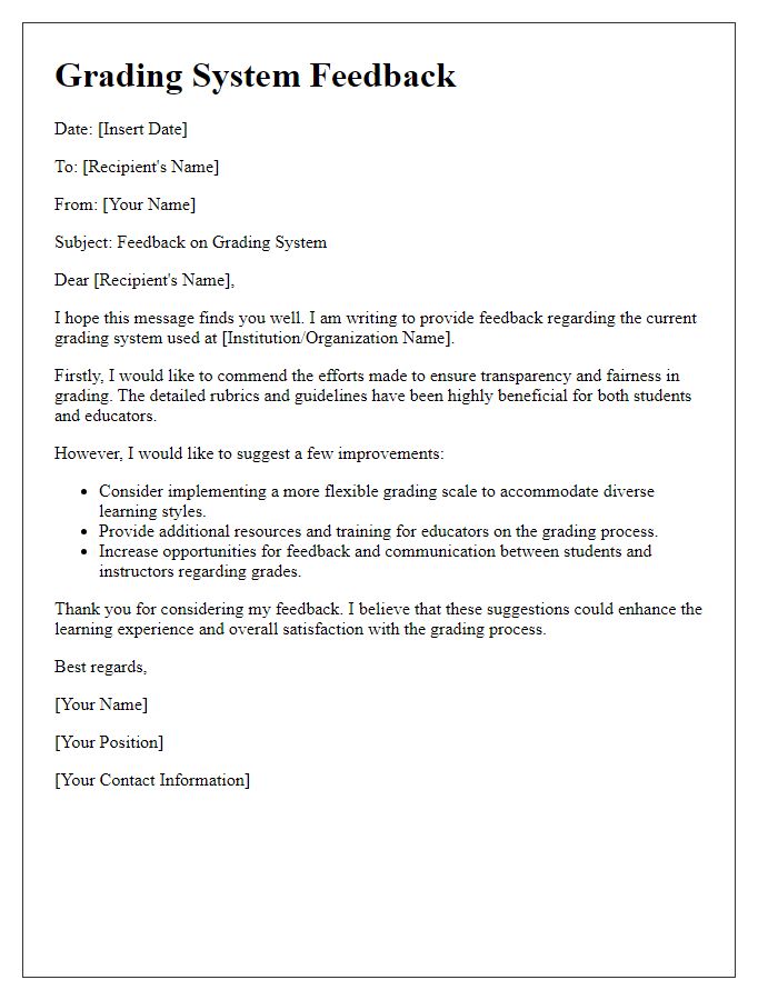 Letter template of grading system feedback