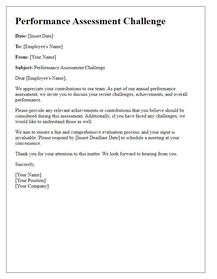 Letter template of performance assessment challenge