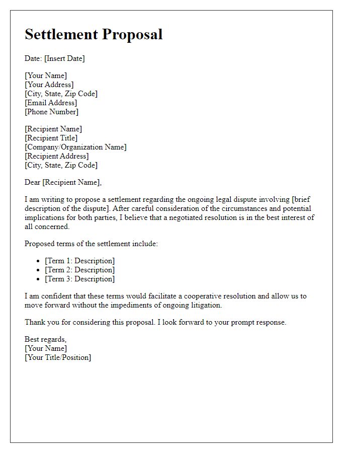 Letter template of settlement proposal for board director legal dispute.