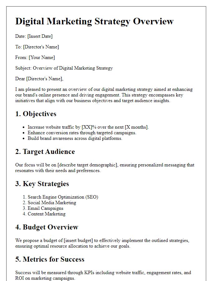 Letter template of digital marketing strategy overview for directors