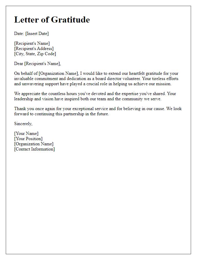 Letter template of gratitude for board director volunteer commitment