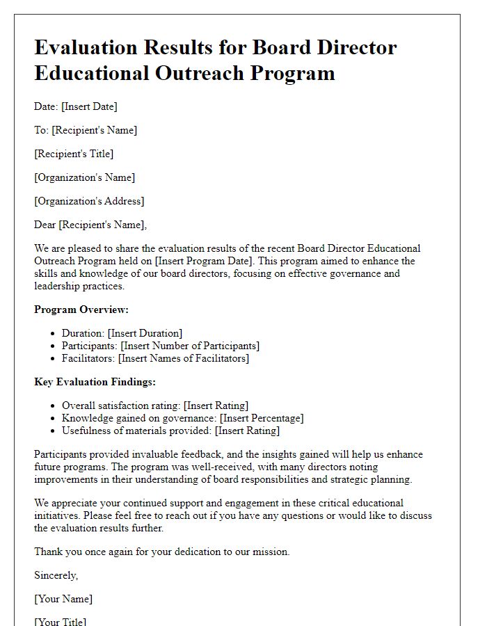 Letter template of Evaluation Results for Board Director Educational Outreach Program