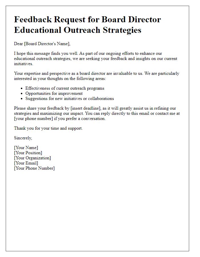 Letter template of Feedback Request for Board Director Educational Outreach Strategies