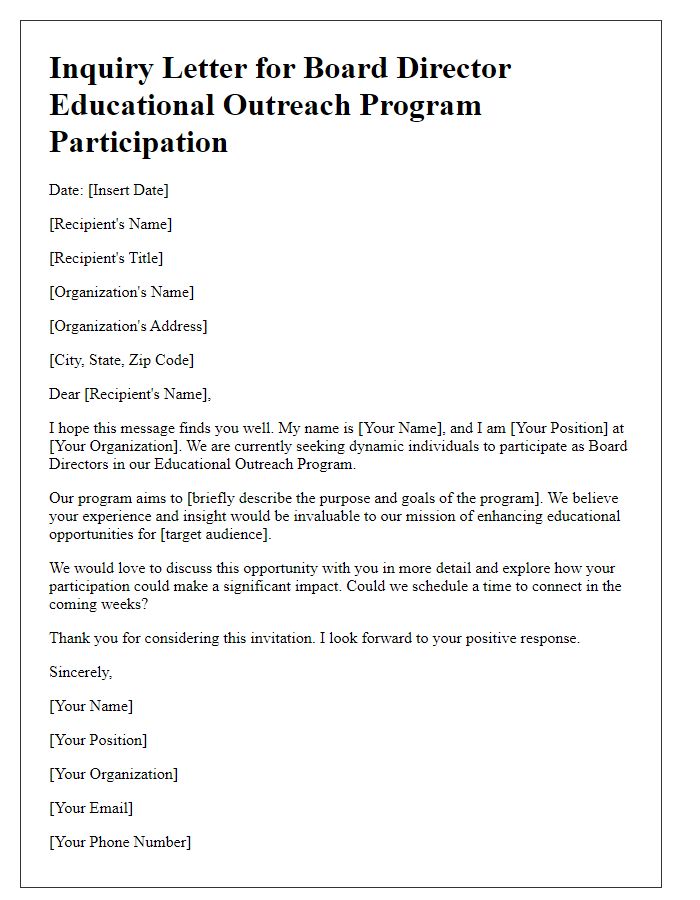 Letter template of Inquiry for Board Director Educational Outreach Program Participation