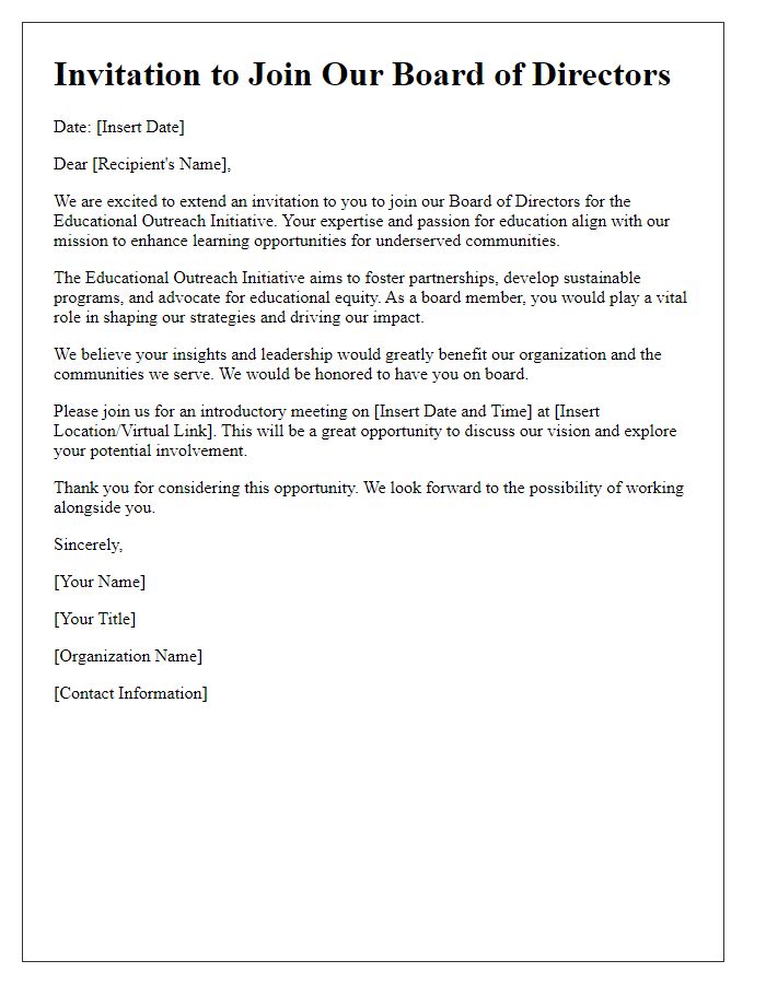 Letter template of Invitation to Join Board Director Educational Outreach Initiative