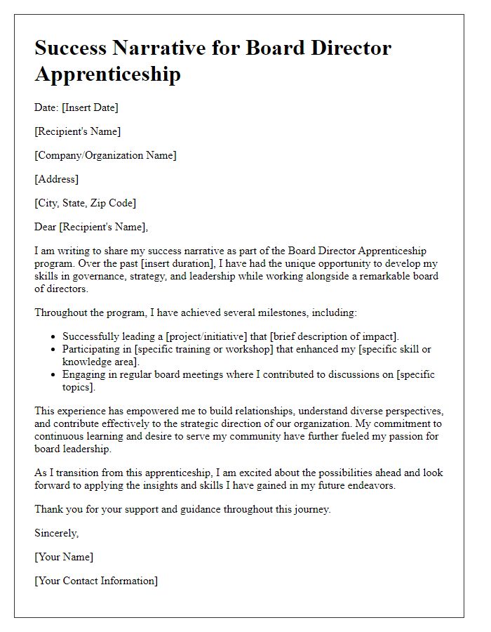 Letter template of success narrative for board director apprenticeship