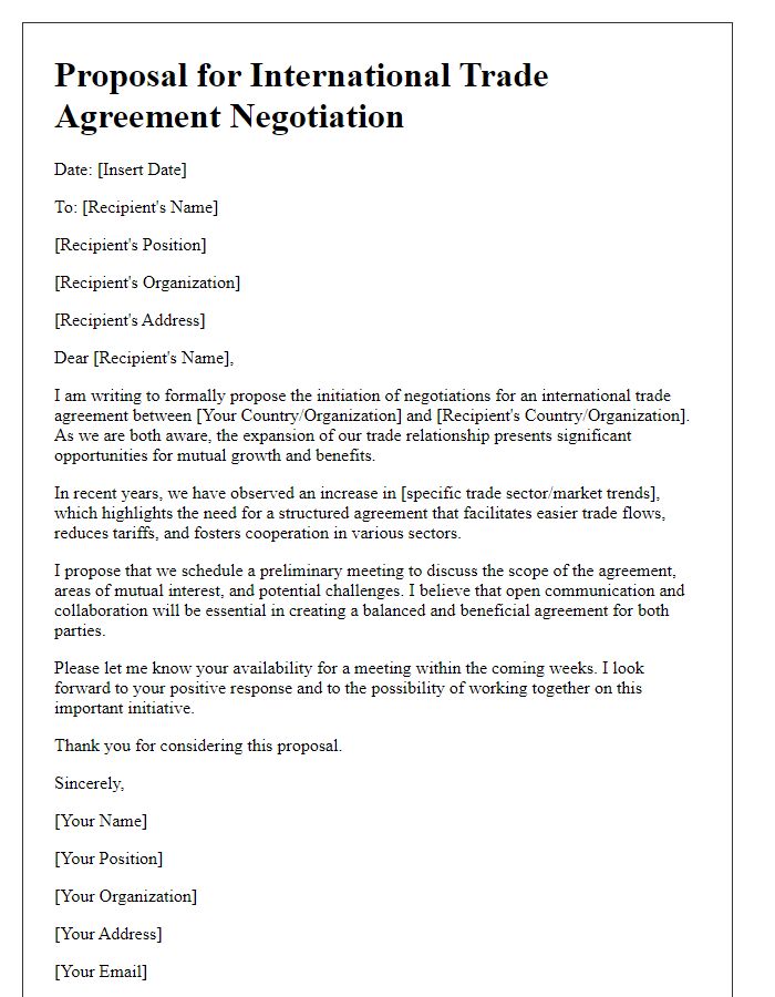 Letter template of proposal for international trade agreement negotiation.