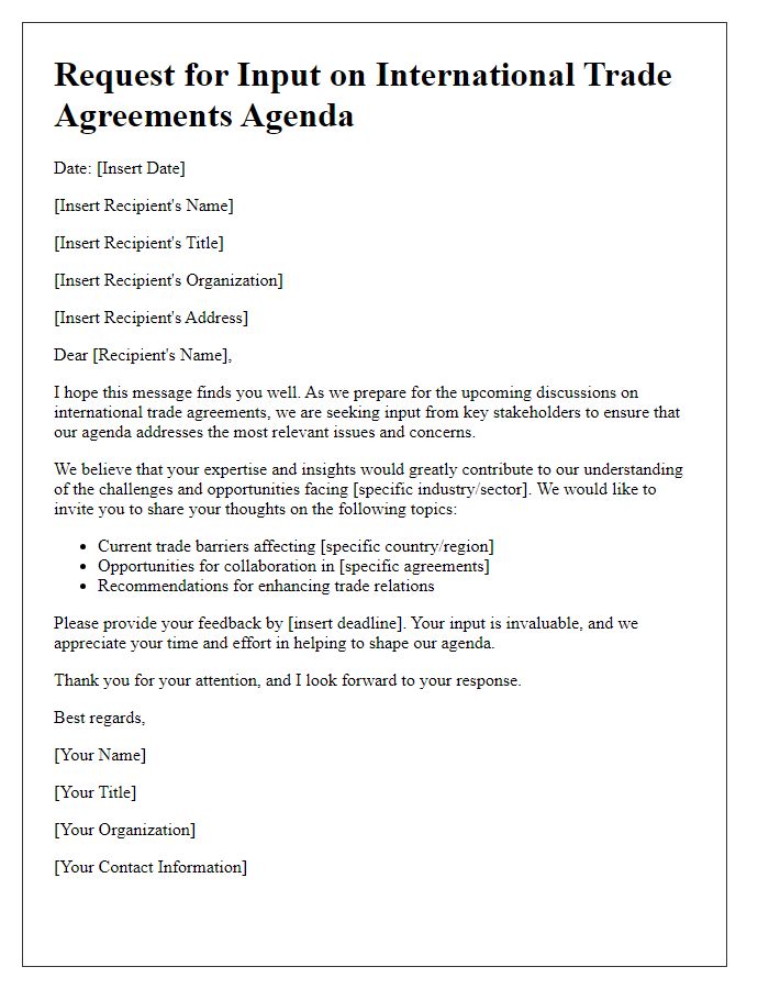 Letter template of request for input on international trade agreements agenda.