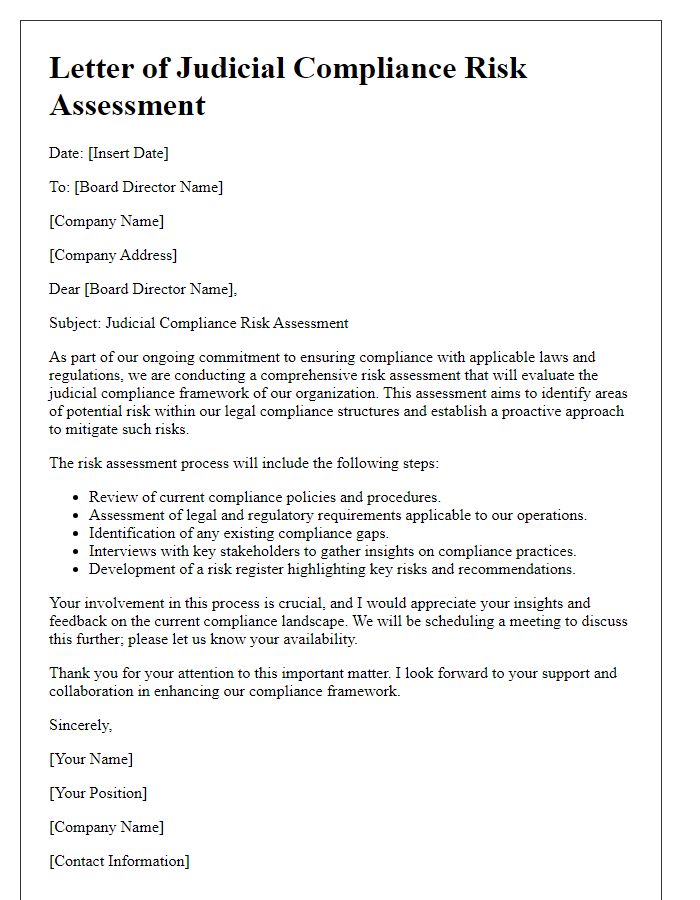 Letter template of board director judicial compliance risk assessment