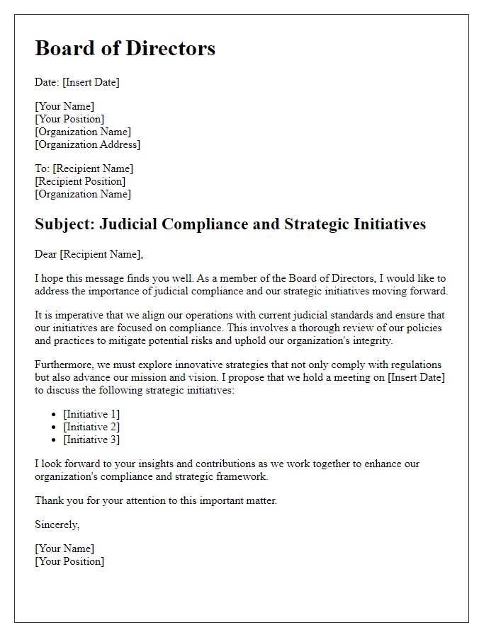 Letter template of board director judicial compliance strategic initiatives