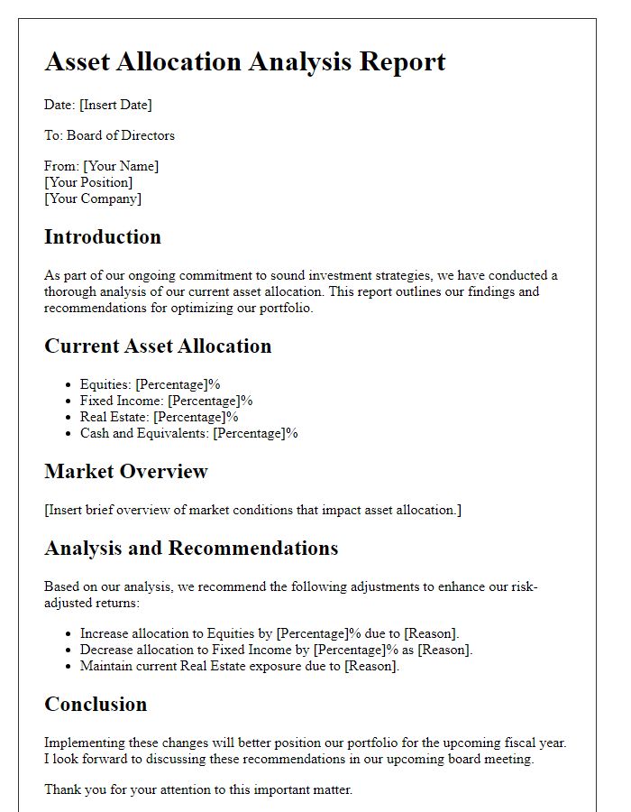 Letter template of asset allocation analysis for board of directors