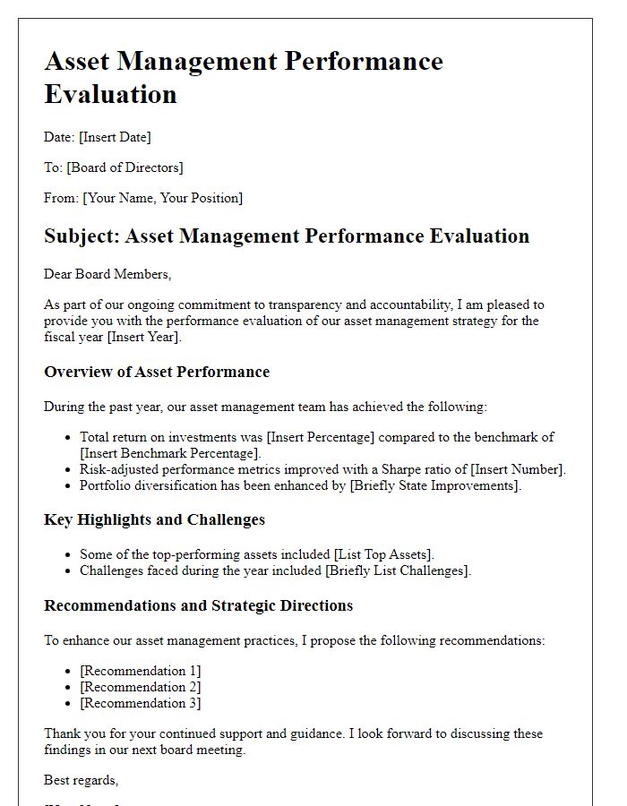 Letter template of asset management performance evaluation for board directors