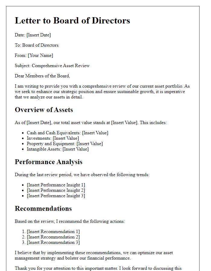 Letter template of comprehensive asset review for board of directors