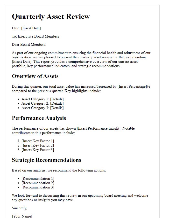 Letter template of quarterly asset review for executive board