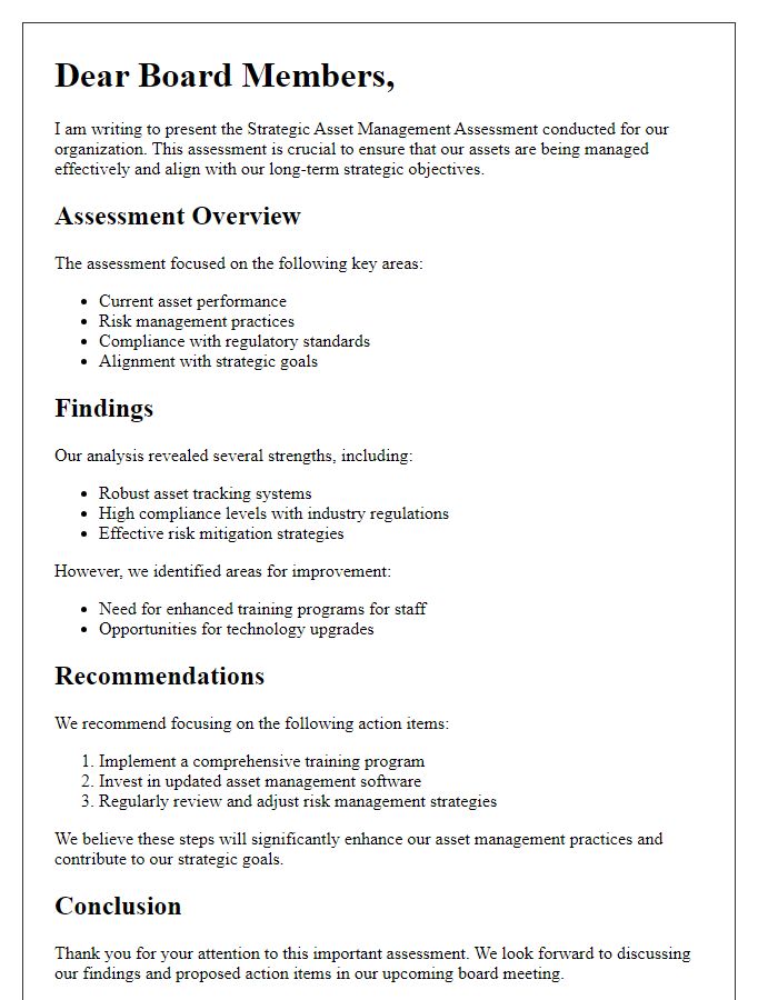 Letter template of strategic asset management assessment for board members