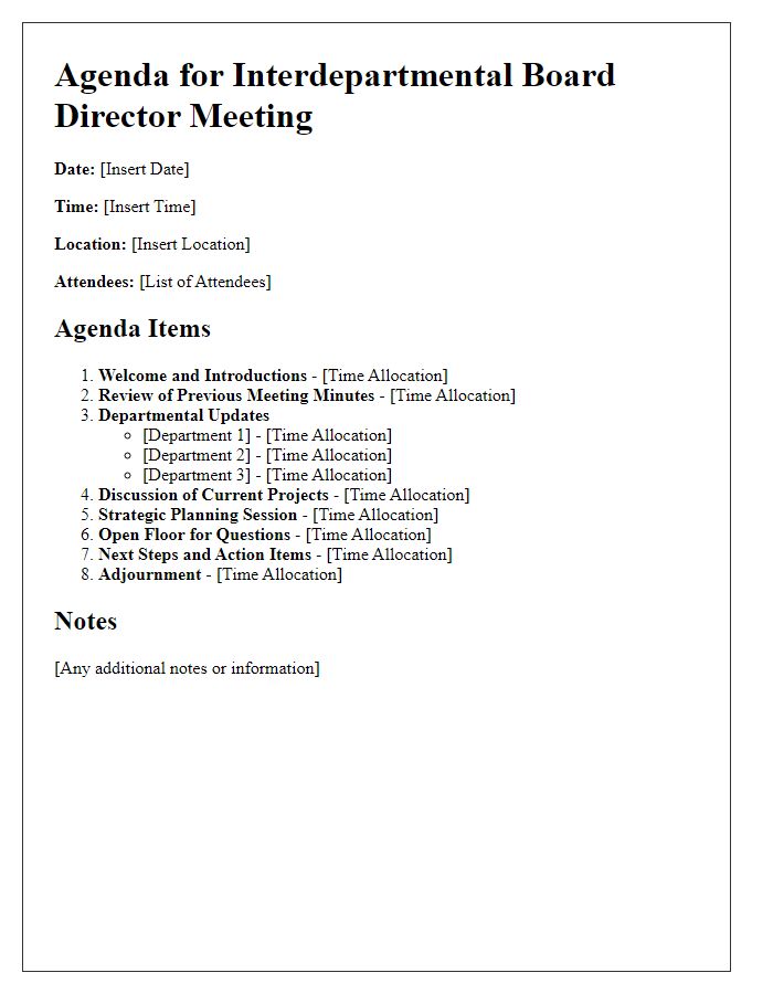 Letter template of Agenda for Interdepartmental Board Director Meeting