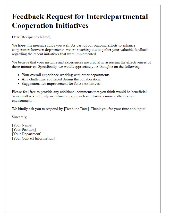 Letter template of Feedback Request for Interdepartmental Cooperation Initiatives