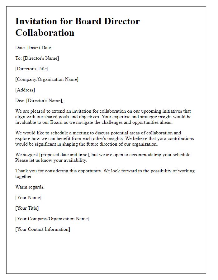 Letter template of Invitation for Board Director Collaboration