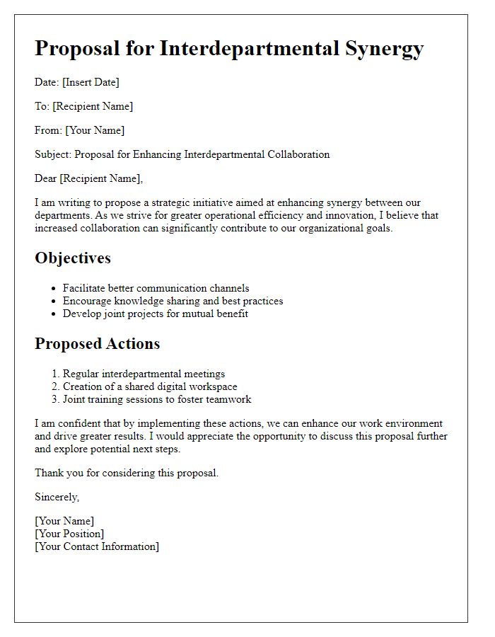 Letter template of Proposal for Interdepartmental Synergy