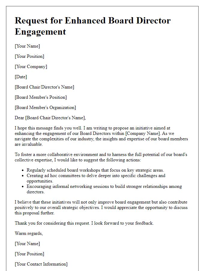 Letter template of Request for Enhanced Board Director Engagement