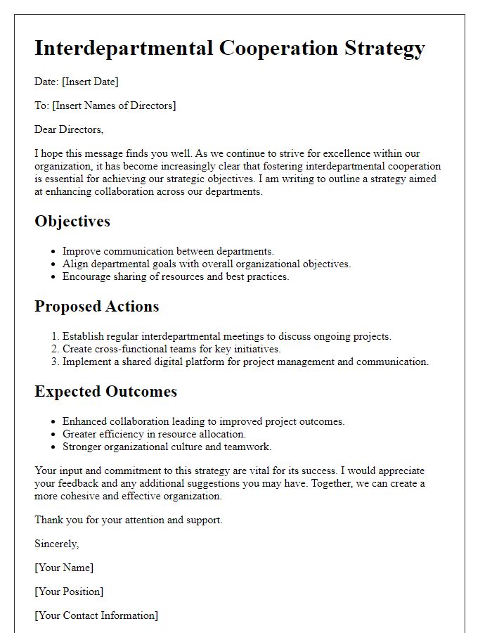 Letter template of Strategy for Interdepartmental Cooperation among Directors